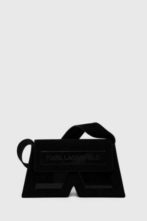 Torbica iz semiša Karl Lagerfeld vijolična barva - črna. Srednje velika torbica iz kolekcije Karl Lagerfeld. Model na zapenjanje