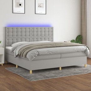Box spring postelja z vzmetnico LED sv. siva 200x200 cm blago - vidaXL - Siva - 91