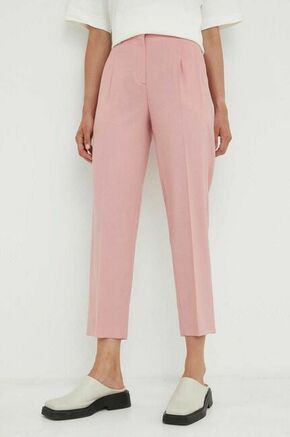 Volnene hlače PS Paul Smith roza barva - roza. Hlače iz kolekcije PS Paul Smith. Model izdelan iz enobarvne tkanine. Zaradi svoje visoke termoregulacijske sposobnosti vam volna pomaga ohranjati toploto