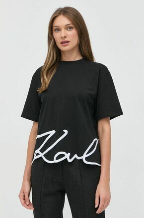 Bombažna kratka majica Karl Lagerfeld črna barva - črna. Kratka majica iz kolekcije Karl Lagerfeld. Model izdelan iz bombažnega materiala.