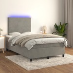 vidaXL Box spring postelja z vzmetnico LED svetlo siva 120x200cm žamet