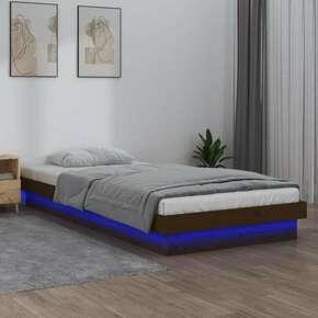 VidaXL LED posteljni okvir medeno rjav 100x200 cm trden les