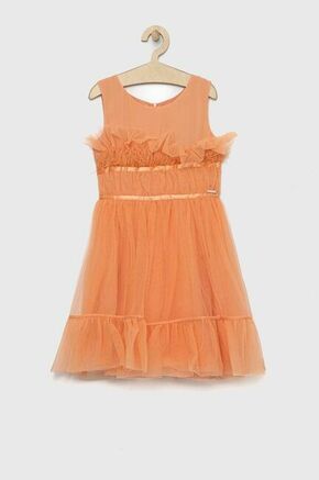 Otroška obleka Guess oranžna barva - oranžna. Otroška Obleka iz kolekcije Guess. Nabran model izdelan iz tilastega materiala.