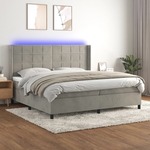 Box spring postelja z vzmetnico LED svetlo siva 200x200cm žamet - vidaXL - Siva - 95,89 - 200 x 200 cm - vidaXL