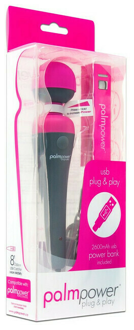 PalmPower Wand - velik masažni vibrator USB z baterijo za napajanje (roza-siva)