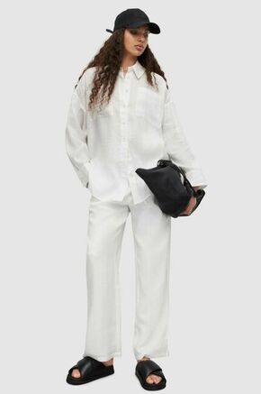 Lanene hlače AllSaints bela barva - bela. Hlače iz kolekcije AllSaints. Model izdelan iz lanene tkanine.