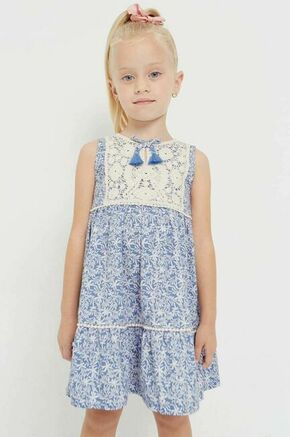 Otroška bombažna obleka Mayoral mornarsko modra barva - mornarsko modra. Otroška Obleka iz kolekcije Mayoral. Raven model izdelan iz vzorčaste tkanine.