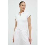 Kratka majica Dkny ženski, bela barva - bela. Body iz kolekcije Dkny, izdelan iz enobarvne, elastične pletenine. Model iz tkanine, ki je izjemno prijetna na otip.