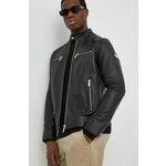 Usnjena jakna Karl Lagerfeld moška, črna barva - črna. Jakna iz kolekcije Karl Lagerfeld. Nepodložen model, izdelan iz naravnega usnja.