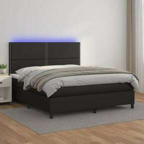 VidaXL Box spring postelja z vzmetnico LED črna 160x200cm umetno usnje