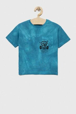 Otroška bombažna kratka majica Sisley - modra. Otroške lahkotna kratka majica iz kolekcije Sisley