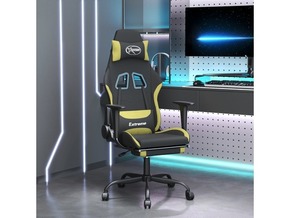 VIDAXL Gaming stol z oporo za noge črno in svetlo zeleno blago