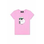 Otroška kratka majica Karl Lagerfeld roza barva - roza. Otroške kratka majica iz kolekcije Karl Lagerfeld. Model izdelan iz tanke, elastične pletenine. Zaradi vsebnosti modala je pletenina mehka na otip in ima za kožo prijetno teksturo.