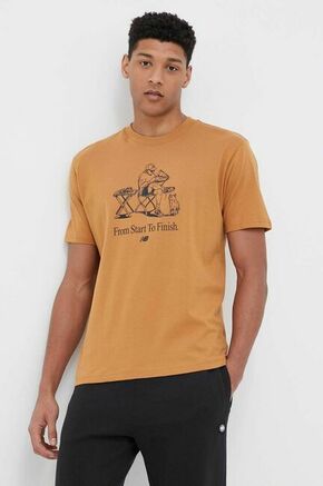 Bombažna kratka majica New Balance rjava barva - rjava. Ohlapna kratka majica iz kolekcije New Balance