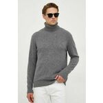 Volnen pulover Sisley moški, siva barva - siva. Pulover iz kolekcije Sisley. Model izdelan iz tanke pletenine. Zaradi svoje visoke termoregulacijske sposobnosti vam volna pomaga ohranjati toploto, ko je hladno, in svežino, ko je toplo.