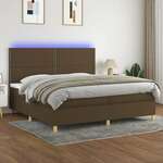 Box spring postelja z vzmetnico LED temno rjava 200x200cm blago - vidaXL - Rjava - 200 x 200 cm - vidaXL