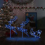 vidaXL Božična leteča jelena in sani 260x21x87 cm akril modre barve