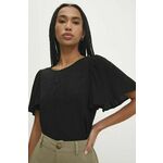 Majica Answear Lab ženska, črna barva - črna. Bluza iz kolekcije Answear Lab, izdelana iz tkanine z dekorativnim vezenjem. Model iz zračne viskozne tkanine.