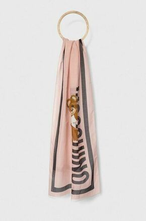 Šal s primesjo svile Moschino roza barva - roza. Šal iz kolekcije Moschino. Model izdelan iz vzorčaste tkanine. Tanek