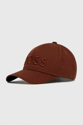 Bombažna bejzbolska kapa BOSS rjava barva - rjava. Kapa s šiltom vrste baseball iz kolekcije BOSS. Model izdelan iz materiala z nalepko.