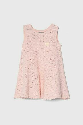 Otroška bombažna obleka Guess roza barva - roza. Otroški obleka iz kolekcije Guess. Model izdelan iz elastične pletenine. Model iz mehke in na otip prijetne tkanine.
