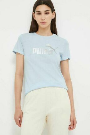Bombažna kratka majica Puma - modra. Kratka majica iz kolekcije Puma. Model izdelan iz tanke