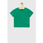 Otroška bombažna kratka majica United Colors of Benetton zelena barva - zelena. Otroški Ohlapna kratka majica iz kolekcije United Colors of Benetton. Model izdelan iz tanke, elastične pletenine. Izjemno udoben material.