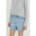 Jeans kratke hlače Abercrombie &amp; Fitch ženski - modra. Kratke hlače iz kolekcije Abercrombie &amp; Fitch, izdelane iz jeansa. Model iz izjemno udobne, zračne tkanine z visoko vsebnostjo bombaža.