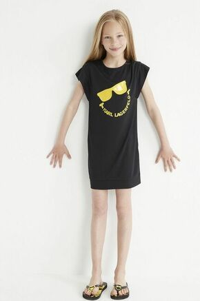 Otroška obleka Karl Lagerfeld črna barva - črna. Otroška Obleka iz kolekcije Karl Lagerfeld. Raven model izdelan iz materiala s potiskom.