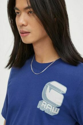 Bombažna kratka majica G-Star Raw moški - modra. Lahkotna kratka majica iz kolekcije G-Star Raw