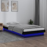 Vidaxl LED posteljni okvir črn 90x190 cm trden les