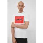 HUGO bombažna majica - bela. Ohlapna kratka majica iz kolekcije HUGO. Model izdelan iz tanke, elastične tkanine. izjemno udoben material.