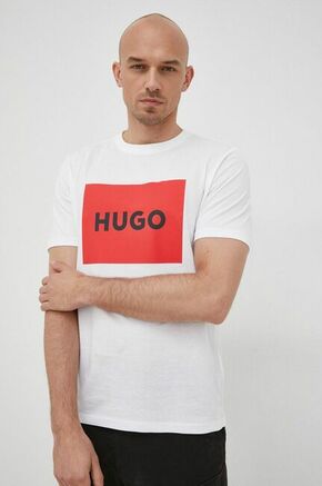 HUGO bombažna majica - bela. Ohlapna kratka majica iz kolekcije HUGO. Model izdelan iz tanke
