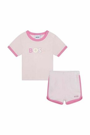 Komplet za dojenčka BOSS roza barva - roza. Komplet za dojenčka iz kolekcije BOSS. Model izdelan iz pletenine s potiskom.