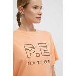 Bombažna kratka majica P.E Nation ženski, oranžna barva - oranžna. Kratka majica iz kolekcije P.E Nation, izdelana iz pletenine s potiskom. Model iz zračne bombažne tkanine.