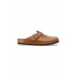 Usnjeni natikači Birkenstock Boston ženski, rjava barva, 1028310 - rjava. Copati iz kolekcije Birkenstock. Model je izdelan iz naravnega usnja. Širina podplata: ozek. Vložek je zasnovan za vitka in ozka stopala.