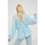 Bluza Samsoe Samsoe - modra. Bluza iz kolekcije Samsoe Samsoe. Model izdelan iz vzorčaste tkanine. Ima V izrez.