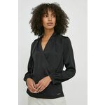Majica Calvin Klein ženska, črna barva - črna. Bluza iz kolekcije Calvin Klein, izdelana iz enobarvne tkanine. Model iz tanke, padajoče tkanine.