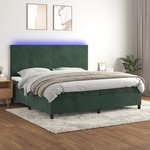 Box spring postelja z vzmetnico LED tem. zelena 200x200cm žamet - vidaXL - Zelena - 95,93 - 200 x 200 cm - vidaXL