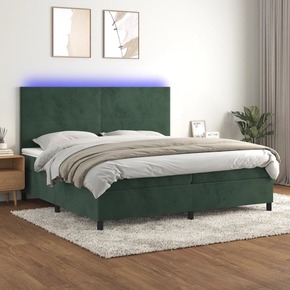 Box spring postelja z vzmetnico LED tem. zelena 200x200cm žamet - vidaXL - Zelena - 95