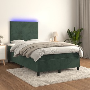 Shumee Box spring postelja z vzmetnico LED tem. zelena 120x200cm žamet