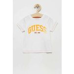 Otroška bombažna kratka majica Guess bela barva - bela. Otroški kratka majica iz kolekcije Guess. Model izdelan iz pletenine z nalepko.