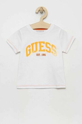 Otroška bombažna kratka majica Guess bela barva - bela. Otroški kratka majica iz kolekcije Guess. Model izdelan iz pletenine z nalepko.