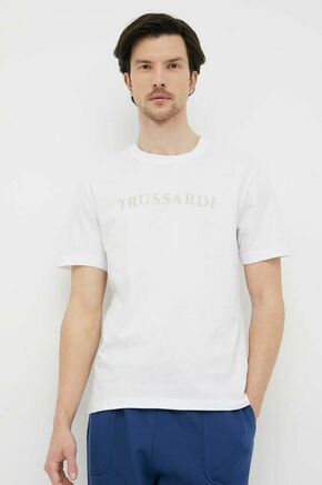 Bombažna kratka majica Trussardi bela barva - bela. Kratka majica iz kolekcije Trussardi. Model izdelan iz tanke