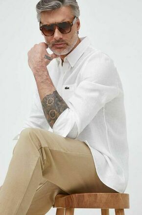 Lanena srajca Lacoste bela barva - bela. Srajca iz kolekcije Lacoste. Model izdelan iz lahke tkanine. Ima ovratnik button-down. Zračen