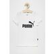 Otroški bombažen t-shirt Puma bela barva - bela. Otroški T-shirt iz kolekcije Puma. Model izdelan iz tanke, elastične pletenine.