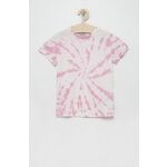 Otroški bombažen t-shirt Guess roza barva - roza. Otroški T-shirt iz kolekcije Guess. Model izdelan iz vzorčaste, rahlo elastične pletenine.