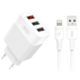 Rebel Polnilec USB Quick Charge XO-L72, 18W, lightning kabel, bel