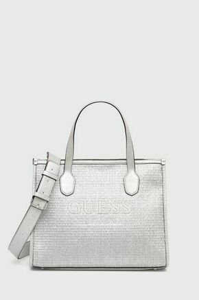 Torbica Guess srebrna barva - srebrna. Velika torbica iz kolekcije Guess. Model na zapenjanje