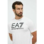 Bombažna kratka majica EA7 Emporio Armani bela barva - bela. Kratka majica iz kolekcije EA7 Emporio Armani, izdelana iz pletenine s potiskom. Model iz izjemno udobne bombažne tkanine.